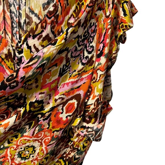 Christian Siriano New York Womens Ruffle Sleeve Ikat Print Blouse Sz 2X Rayon Mu - Picture 8 of 12